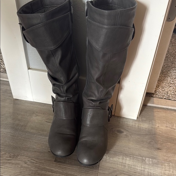 Gray Leather Knee-High Boots - Picture 1 of 3
